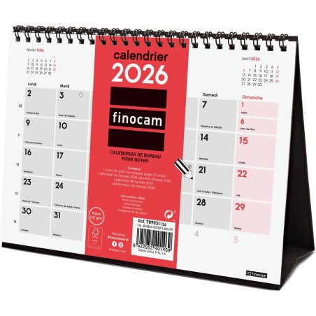 Finocam – Calendrier de bureau pour noter 2026 1 Mois par page Janvier – Décembre 2026 (12 mois) | Calendrier 2026 | Planificate