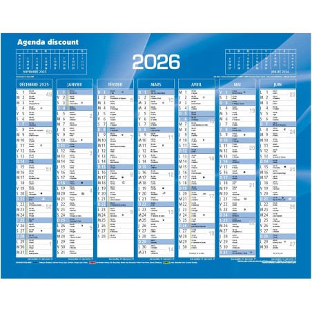 Calendrier de Banque Bleu 18x13,5cm carton rigide - 2026
