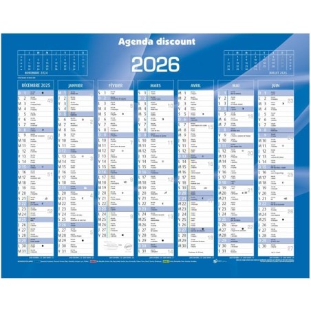 Calendrier mural de Banque Bleu 27x21cm carton rigide - 2026