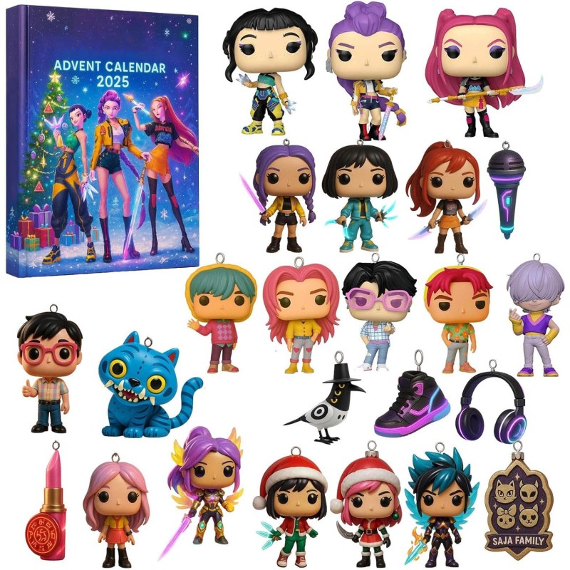 Calendrier de l'Avent KKPop 2025, Figurines Pop Collectibles, 24 Jours, Jouets et Accessoires, Décoration de Noël, 30x25x5 cm