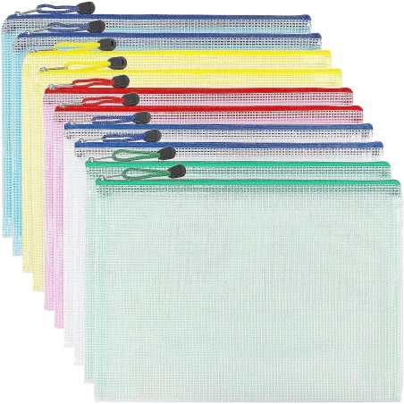 Pochette Document Zippée A4,Pochette Zippée 5 Couleurs PVC Transparentes Document Dossier,Mesh Zipper Pouch pour Voyage,pour Bur