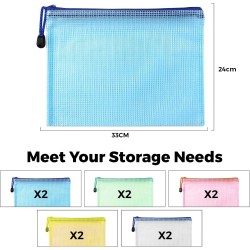 Pochette Document Zippée A4,Pochette Zippée 5 Couleurs PVC Transparentes Document Dossier,Mesh Zipper Pouch pour Voyage,pour Bur