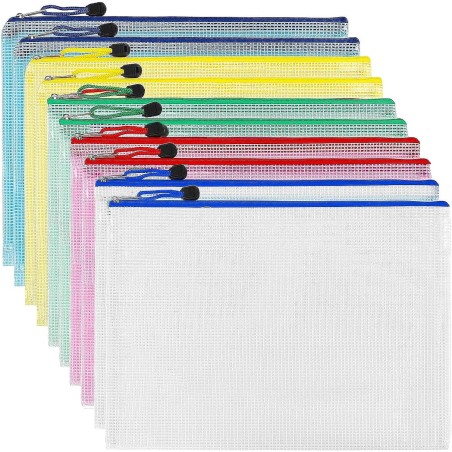 Pochette Document Zippée A3,Pochette Zippée 5 Couleurs PVC Transparentes Document Dossier,Mesh Zipper Pouch pour Voyage,pour Bur