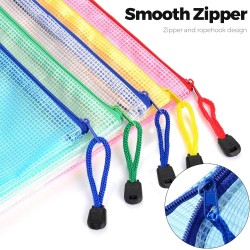 Pochette Document Zippée A3,Pochette Zippée 5 Couleurs PVC Transparentes Document Dossier,Mesh Zipper Pouch pour Voyage,pour Bur