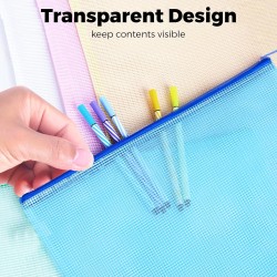 Pochette Document Zippée A5, PVC Transparentes Document Dossier,Pochette Plastique 5 Couleurs,Ranger Papiers petits Objets des F