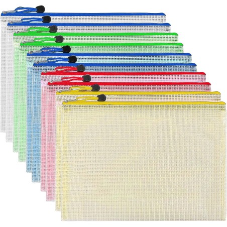 Pochette Document Zippée A6,Pochette Zippée 5 Couleurs PVC Transparentes Document Dossier,Mesh Zipper Pouch pour Voyage,pour Bur