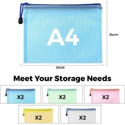 Pochette Document Zippée A4,A5, 20PCS PVC Transparentes Document Dossier,Pochette Plastique 5 Couleurs,Ranger Papiers petits Obj