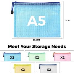Pochette Document Zippée A4,A5, 20PCS PVC Transparentes Document Dossier,Pochette Plastique 5 Couleurs,Ranger Papiers petits Obj