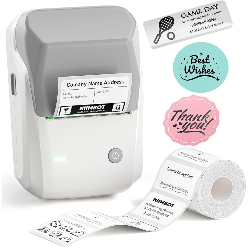 NIIMBOT B1 étiqueteuse avec 1 Rouleau d'étiquettes 50x30mm, Smart App 50+ Polices, 1000+ modèles et 1000+ Icônes, pour la Maison