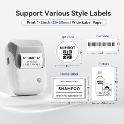 NIIMBOT B1 étiqueteuse avec 1 Rouleau d'étiquettes 50x30mm, Smart App 50+ Polices, 1000+ modèles et 1000+ Icônes, pour la Maison