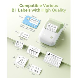 Niimbot b1 étiqueteuse avec 1 rouleau d'étiquettes 50x30mm, imprimante d'étiquettes bleutooth, taille d'impression 20-50 mm, com