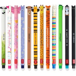 Legami Lot de 12 stylos gel effaçables avec encre effaçable thermosensible, gamme de couleurs différentes d'encre et dessins, po