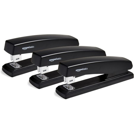 Amazon Basics Agrafeuse avec 1000 agrafes, Noir, Lot de 3