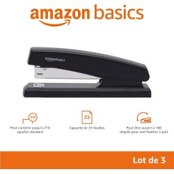Amazon Basics Agrafeuse avec 1000 agrafes, Noir, Lot de 3