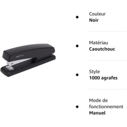 Amazon Basics Agrafeuse avec 1000 agrafes, Noir, Lot de 3