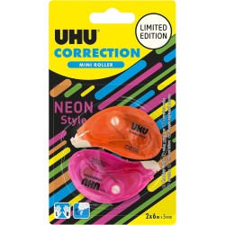 UHU Rollers correcteur néon mini - Ruban correcteur rapide, propre et précis, blanc, lot 2 de 6m x 5mm
