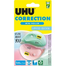 UHU Rollers correcteur pastel mini - Ruban correcteur rapide, propre et précis, blanc, lot 2 de 6m x 5mm
