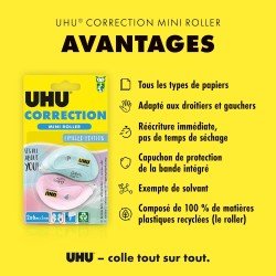 UHU Rollers correcteur pastel mini - Ruban correcteur rapide, propre et précis, blanc, lot 2 de 6m x 5mm