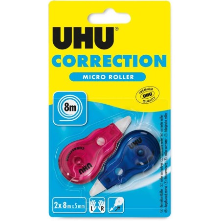 UHU Rollers de correction micro - Ruban correcteur rapide, propre et précis, blanc, lot 2 de 8m x 5mm