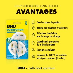 UHU Rollers correcteur mini - Ruban correcteur rapide, propre et précis, blanc, lot 3 de 6m x 5mm