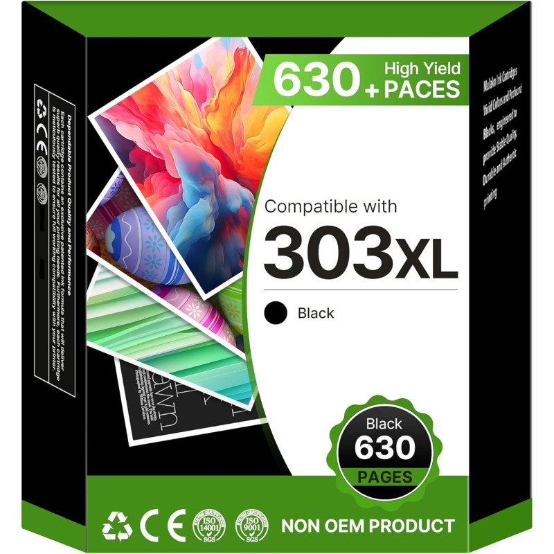 Encre 303XL 303 XL Cartouche d'encre Noire Remplacement Cartouche pour HP 303 303 XL Noir pour HP Envy Photo 6230 7134 6232 6220