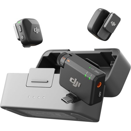 DJI Mic Mini (2 TX + 1 RX + Boîtier de Recharge), Ultra-léger, Audio de HQ, 48 h d’Utilisation, Annulation du Bruit, Limite Auto