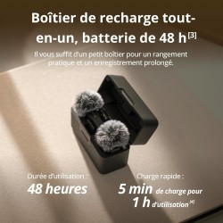 DJI Mic Mini (2 TX + 1 RX + Boîtier de Recharge), Ultra-léger, Audio de HQ, 48 h d’Utilisation, Annulation du Bruit, Limite Auto