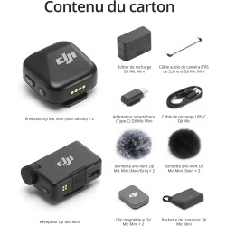 DJI Mic Mini (2 TX + 1 RX + Boîtier de Recharge), Ultra-léger, Audio de HQ, 48 h d’Utilisation, Annulation du Bruit, Limite Auto