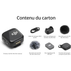 DJI Émetteur Mic Mini (Noir Absolu), Ultra-léger, Audio de Haute qualité, OsmoAudio, Annulation du Bruit, Microphone sans Fil po