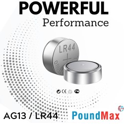 PoundMax® – Lot de 10 Piles Bouton alcalines AG13 LR44 1,5 V