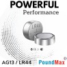 PoundMax® – Lot de 10 Piles Bouton alcalines AG13 LR44 1,5 V