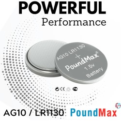 PoundMax Lot de 10 piles bouton alcalines AG10, LR54, 1,5 V