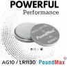 PoundMax Lot de 10 piles bouton alcalines AG10, LR54, 1,5 V
