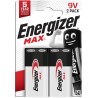 Energizer max 9v piles alcalines, lot de 2 e300115801 orange