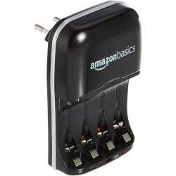 Amazon Basics Chargeur de Piles Ni-MH AA et AAA avec Port USB, Noir