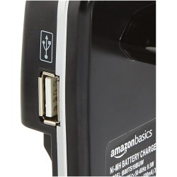 Amazon Basics Chargeur de Piles Ni-MH AA et AAA avec Port USB, Noir