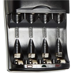 Amazon Basics Chargeur de Piles Ni-MH AA et AAA avec Port USB, Noir