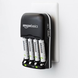 Amazon Basics Chargeur de Piles Ni-MH AA et AAA avec Port USB, Noir