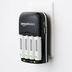 Amazon Basics Chargeur de Piles Ni-MH AA et AAA avec Port USB, Noir