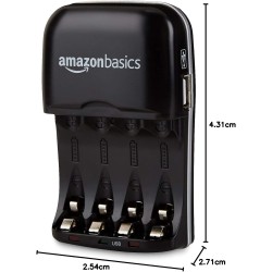 Amazon Basics Chargeur de Piles Ni-MH AA et AAA avec Port USB, Noir
