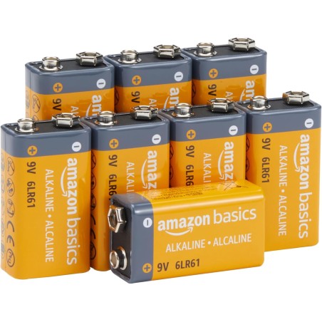Amazon Basics Lot de 8 Piles alcalines 9 V, 9V/6LR61, durée de Conservation de 5 Ans, pour détecteur de fumée/CO, électroniques 