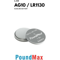 PoundMax Lot de 10 piles bouton alcalines AG10, LR54, 1,5 V