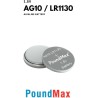 PoundMax Lot de 10 piles bouton alcalines AG10, LR54, 1,5 V