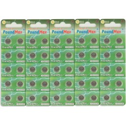PoundMax® Lot de 50 piles bouton alcalines AG13 LR44 1,5 V
