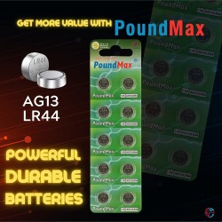PoundMax® Lot de 50 piles bouton alcalines AG13 LR44 1,5 V