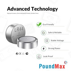 PoundMax® Lot de 50 piles bouton alcalines AG13 LR44 1,5 V