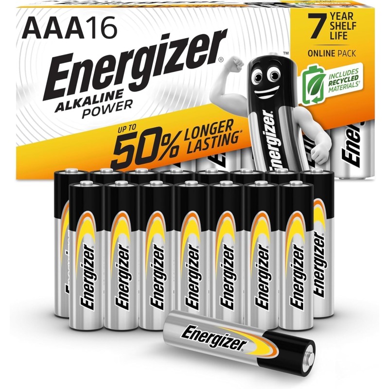 Energizer Alkaline Power - Piles AAA (Lot de 16) - Alcaline 1,5V - Énergie Longue durée - Idéales pour Les appareils du Quotidie