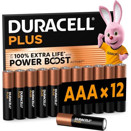 DURACELL Plus Piles AAA (Lot de 12) – Piles Alcalines 1,5 V–Durent jusqu’à 100 % plus longtemps grâce aux Actifs POWER BOOST–Fia