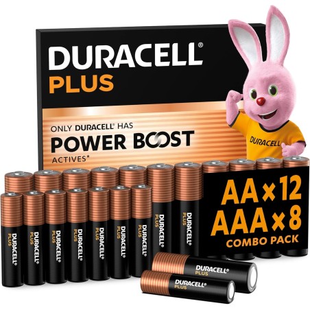 DURACELL Plus Piles AA & AAA (Pack combiné de 12xAA et 8xAAA) – Piles Alcalines 1,5 V – avec Actifs Power Boost – Emballage 0% P