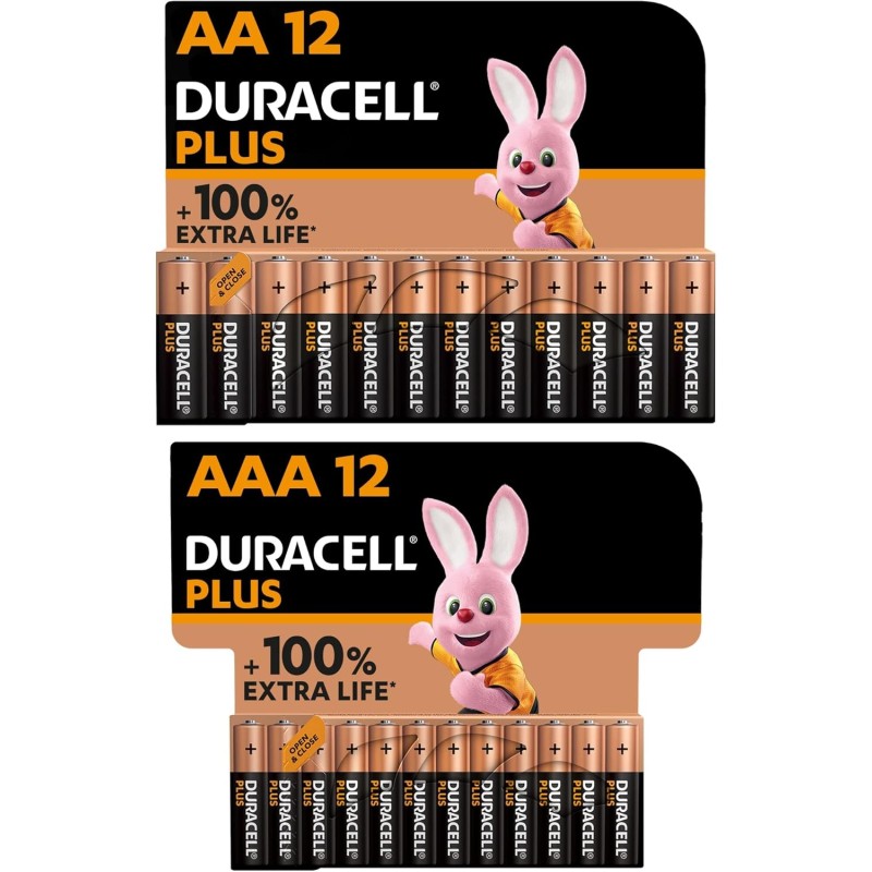 Piles AA & AAA Duracell Plus (Lot Combo par 24) - Alcalines 1,5V - Jusqu’à 100% Plus Longtemps - Idéales pour Les appareils du Q